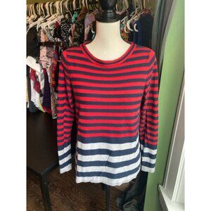 Womens Olsen Top Size M Red Blue Striped Long Sleeve